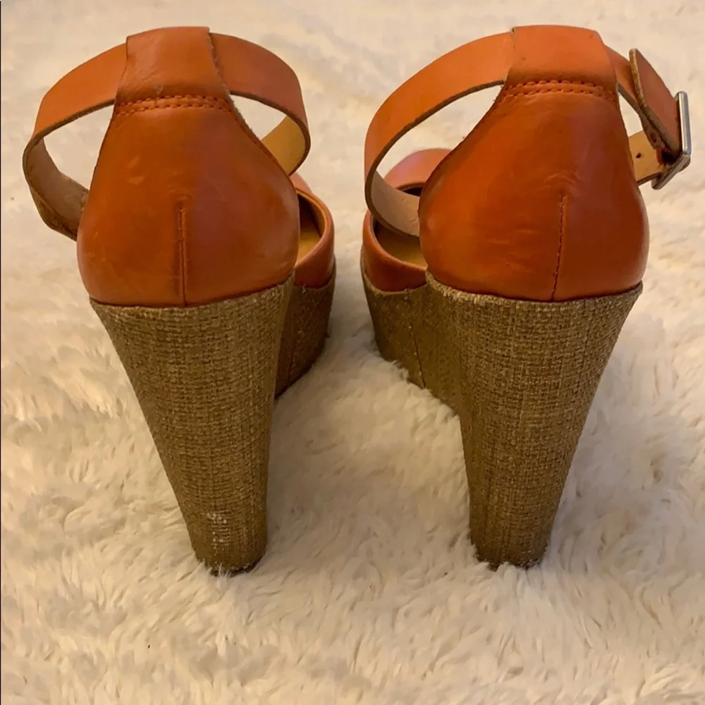 Women's Orange Platform Wedge Sandals with Ankle Strap